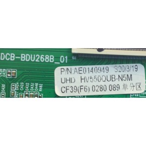 T-CON PARA TV RCA / NUMERO DE PARTE DCB-BDU268B_01 / AE0140949 / HV550QUB-N5M / P2019967L599 / CF39(F6) 0280 089 / PANEL HV550QUB-N5M / DISPLAY HV550QUB-N5M / MODELO RTU5540-B	